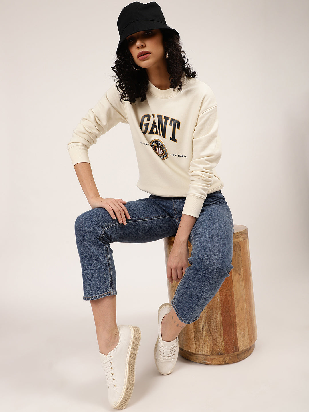 Gant Women Cream-Coloured Printed Sweatshirt