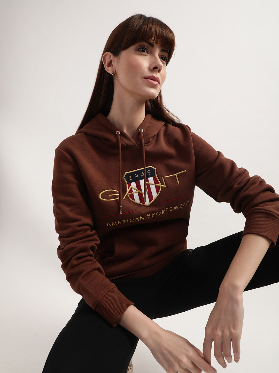 Gant Women Brown Printed Hooded Sweatshirt