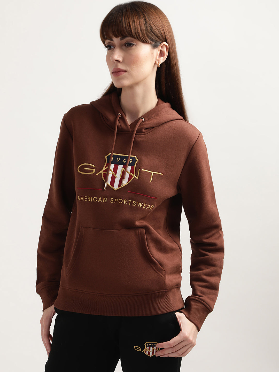 Gant Women Brown Printed Hooded Sweatshirt