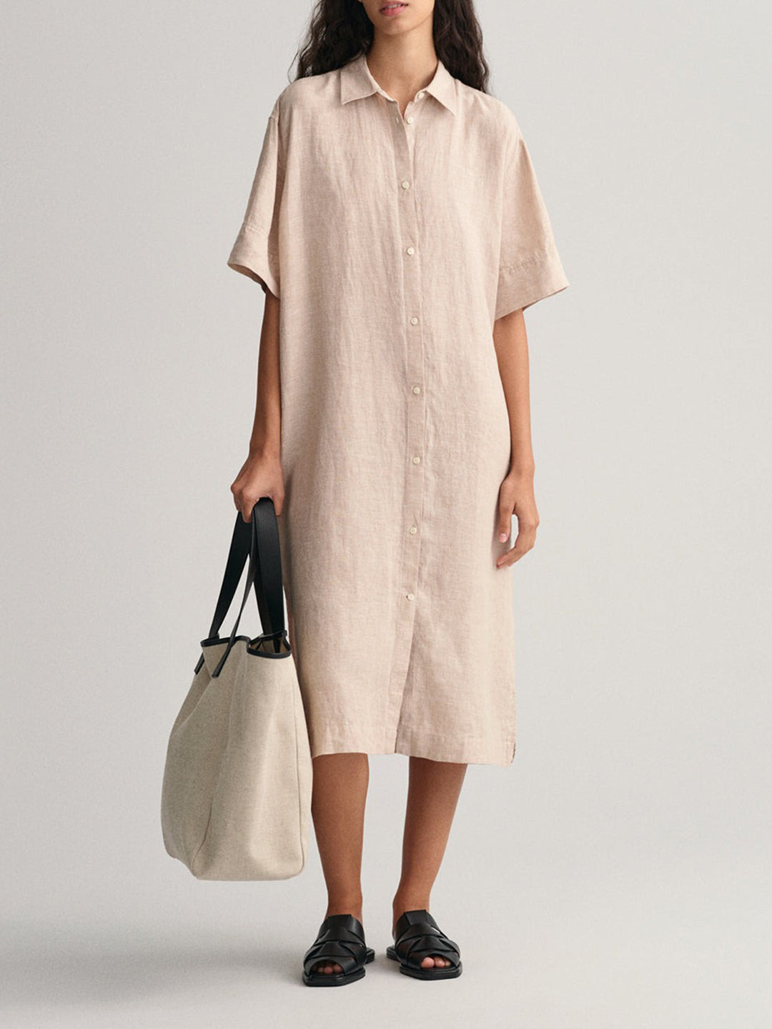 knee length dresses for ladies Striped Linen Shirt Dress main image 1