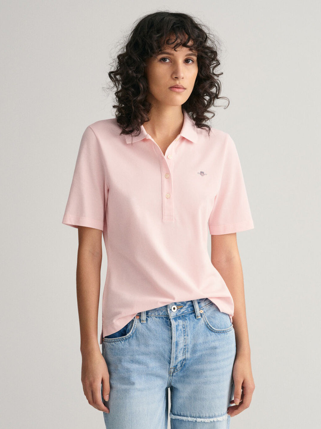 Shop Gant Women Pink Solid Polo Short Sleeves T-shirt Online