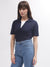 Gant Women Navy Blue Solid Polo Short Sleeves T-shirt