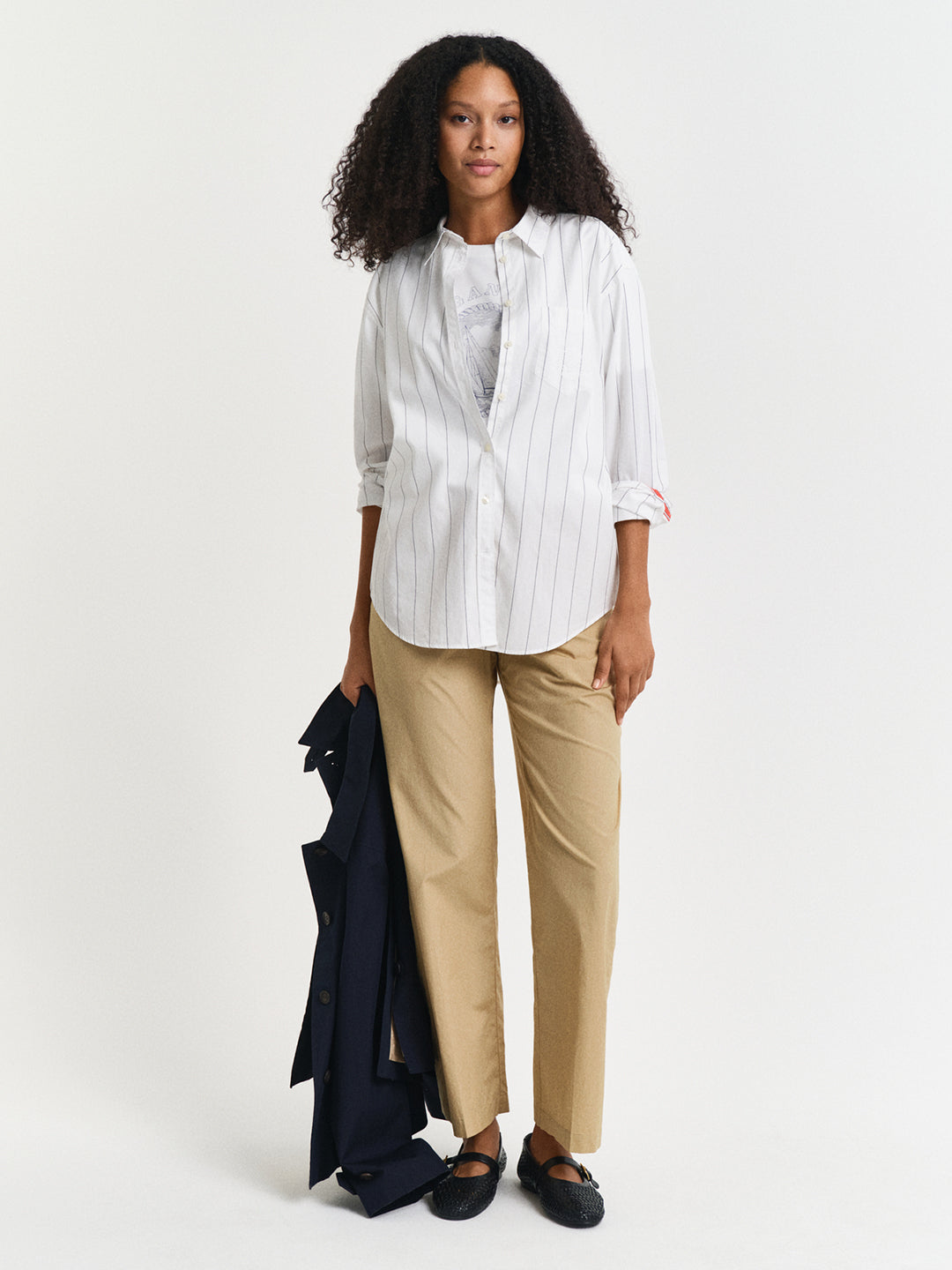 Gant Women White Spread Collar Full Sleeves Shirt