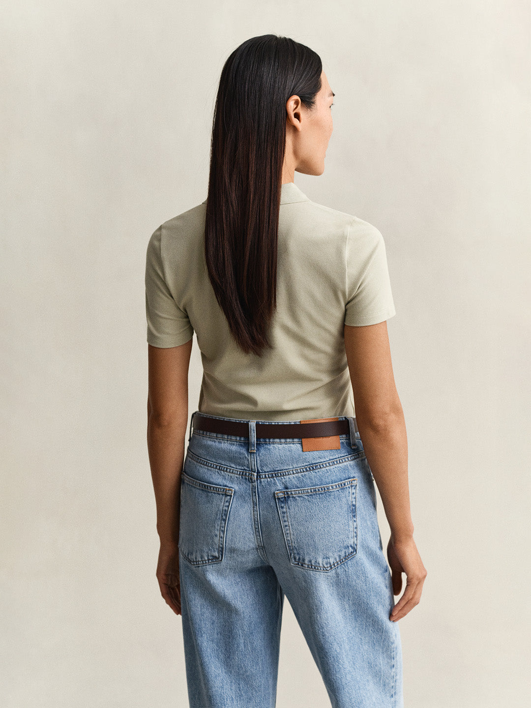 GANT Women Beige Slim Fit Pique Polo T-Shirt