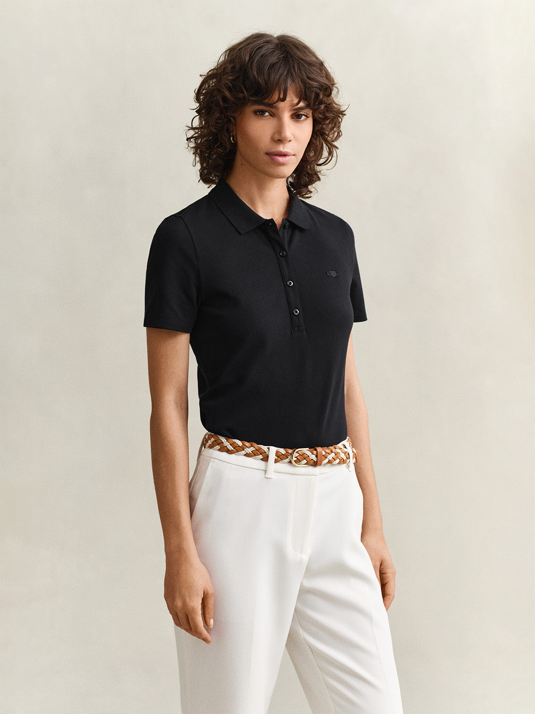 GANT Women Black Slim Fit Pique Polo T-Shirt