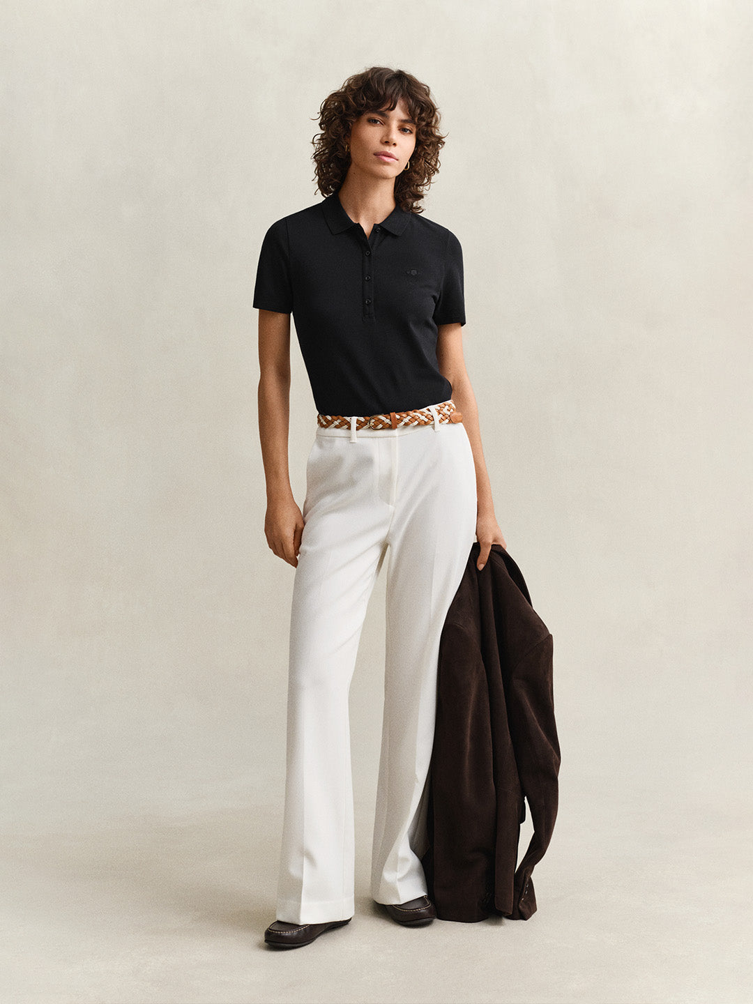 GANT Women Black Slim Fit Pique Polo T-Shirt