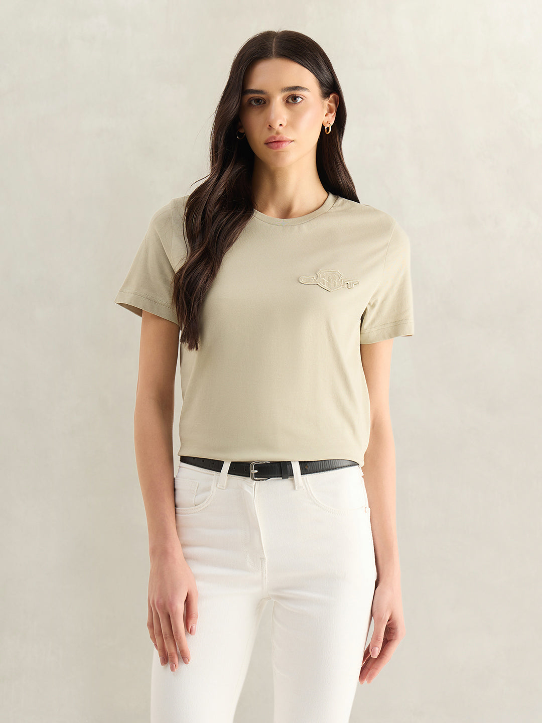 Gant Women Beige Round Neck T-Shirt