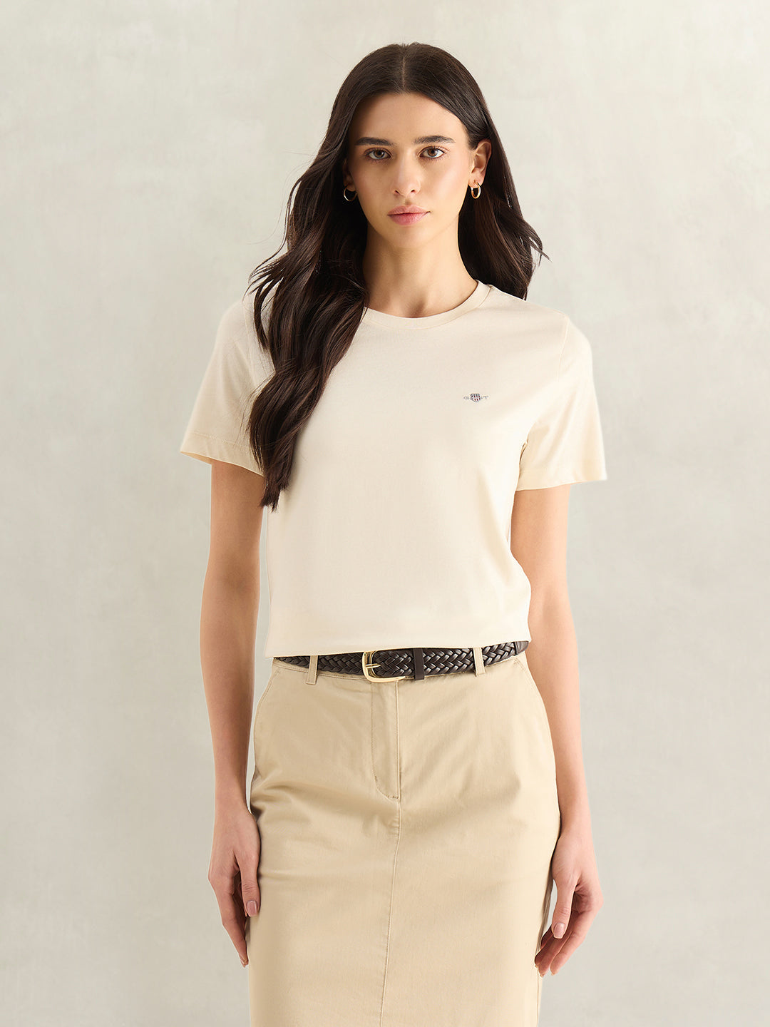 Gant Women Cream Round Neck T-Shirt