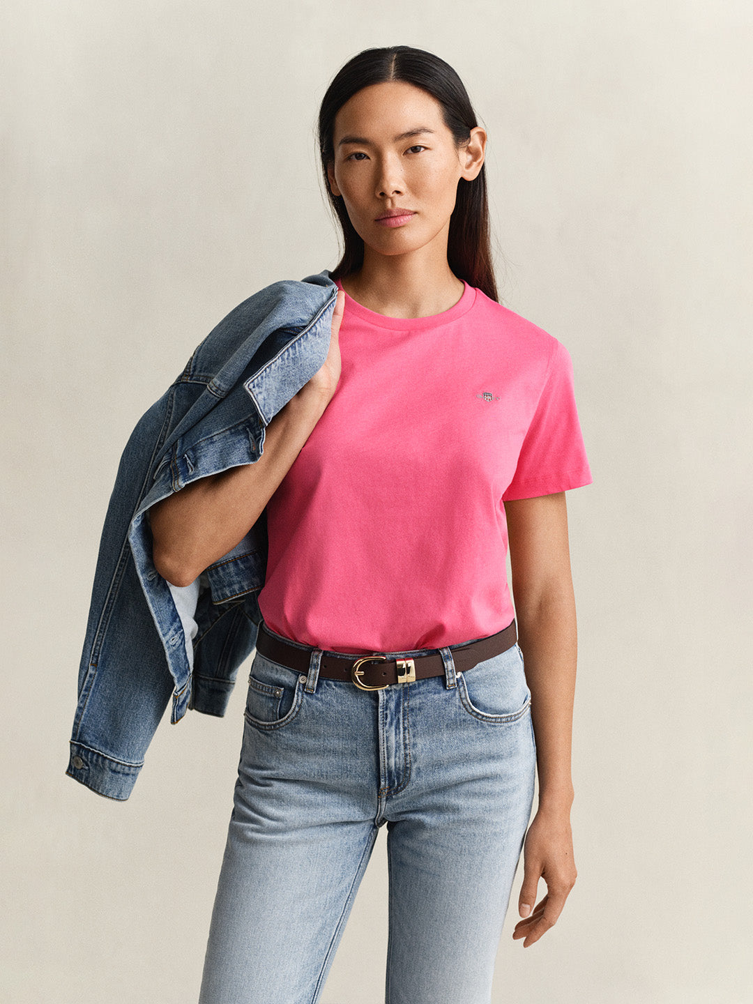 Gant Women Pink Solid Regular Fit Shield T-Shirt