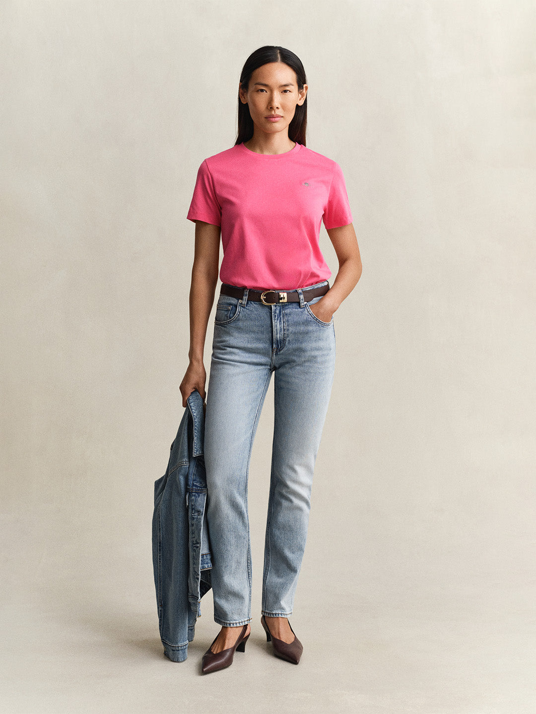 Gant Women Pink Solid Regular Fit Shield T-Shirt