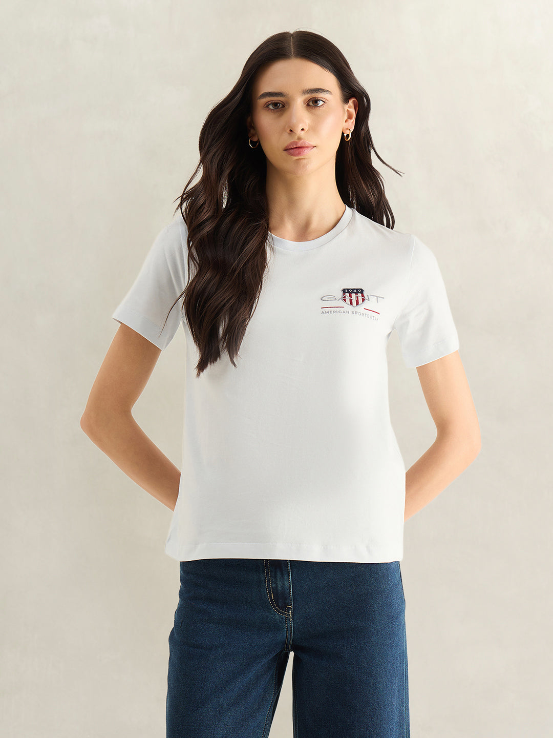 Gant Women Sky Blue Graphic Round Neck T-Shirt