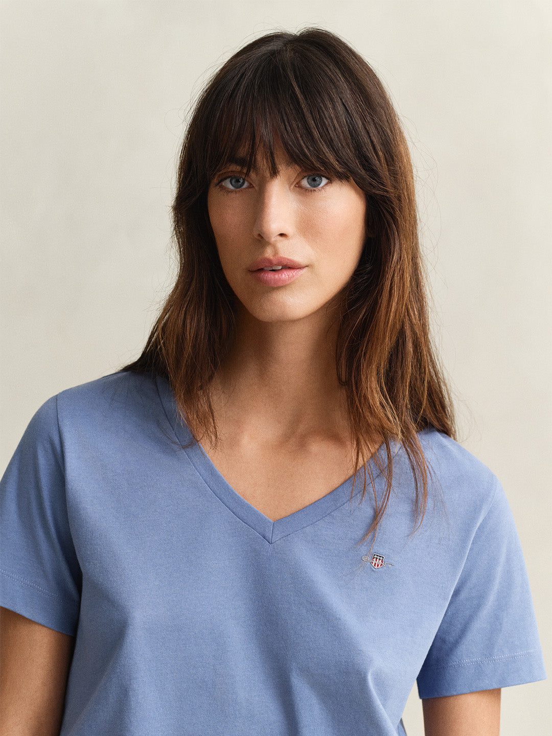 GANT Women Blue Regular Fit V-Neck T-Shirt