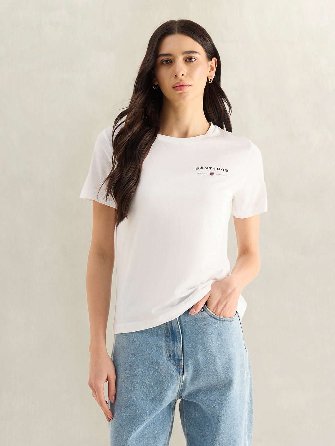 Gant Women White Round Neck T-Shirt