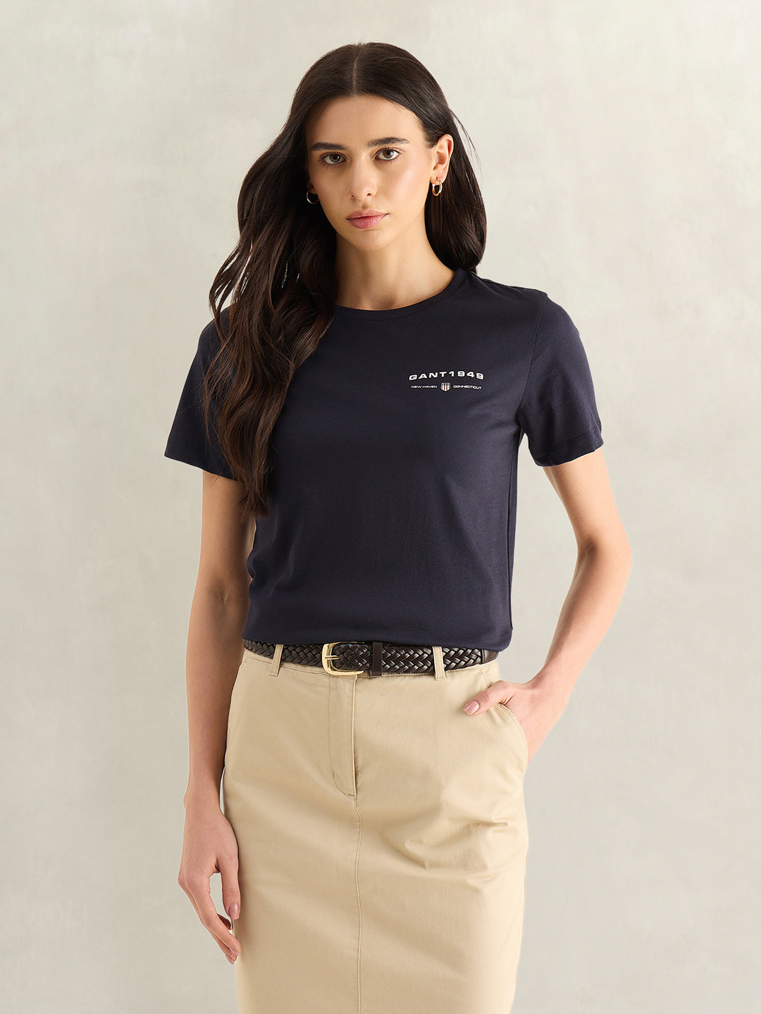 Gant Women Navy Blue Round Neck T-Shirt