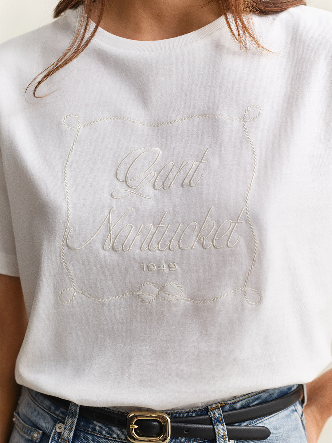 GANT Women White Logo Relaxed Fit Crew Neck T-Shirt