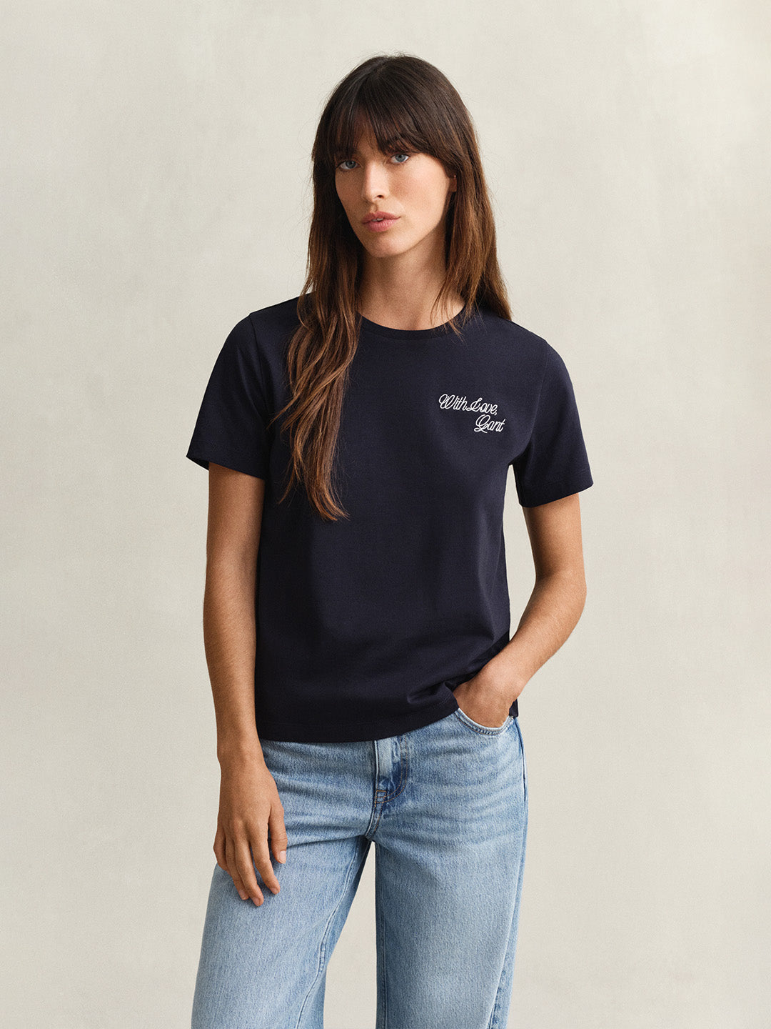 GANT Women Navy Blue Logo Crew Neck T-Shirt