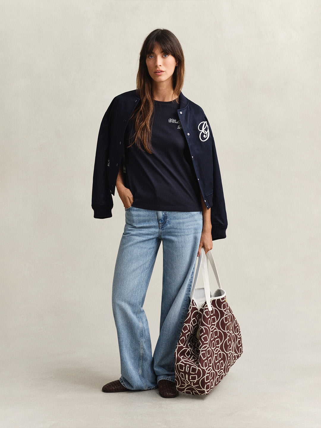GANT Women Navy Blue Logo Crew Neck T-Shirt