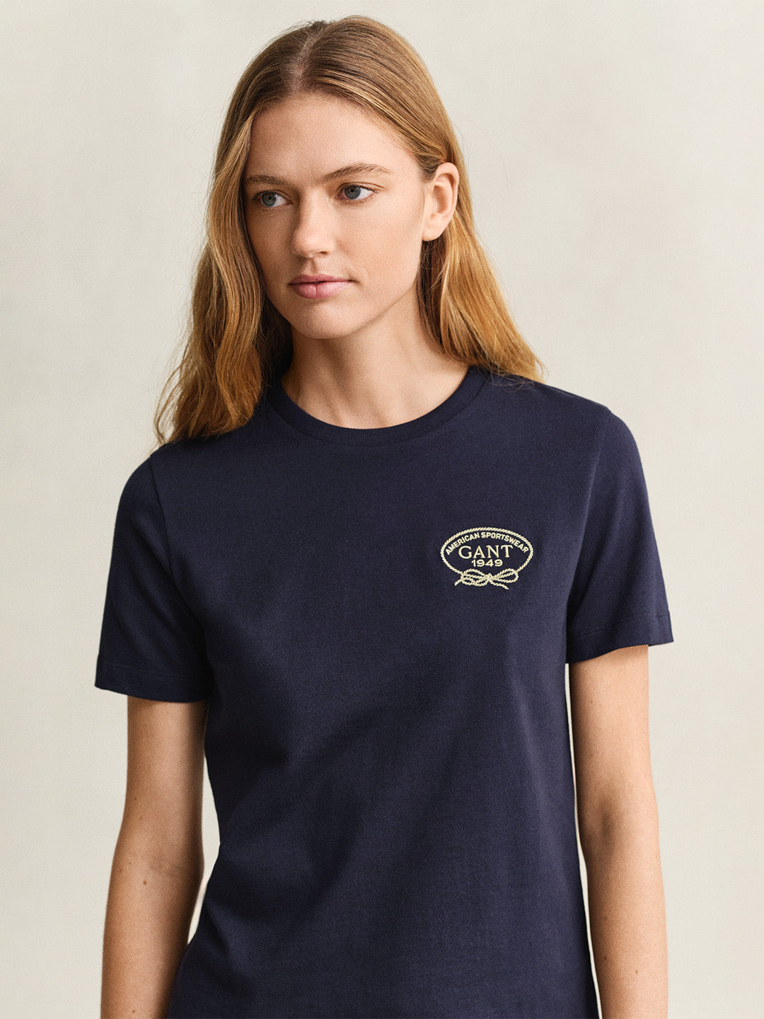 Gant Women Navy Blue Graphic Print Regular Fit Pure Cotton T-Shirt