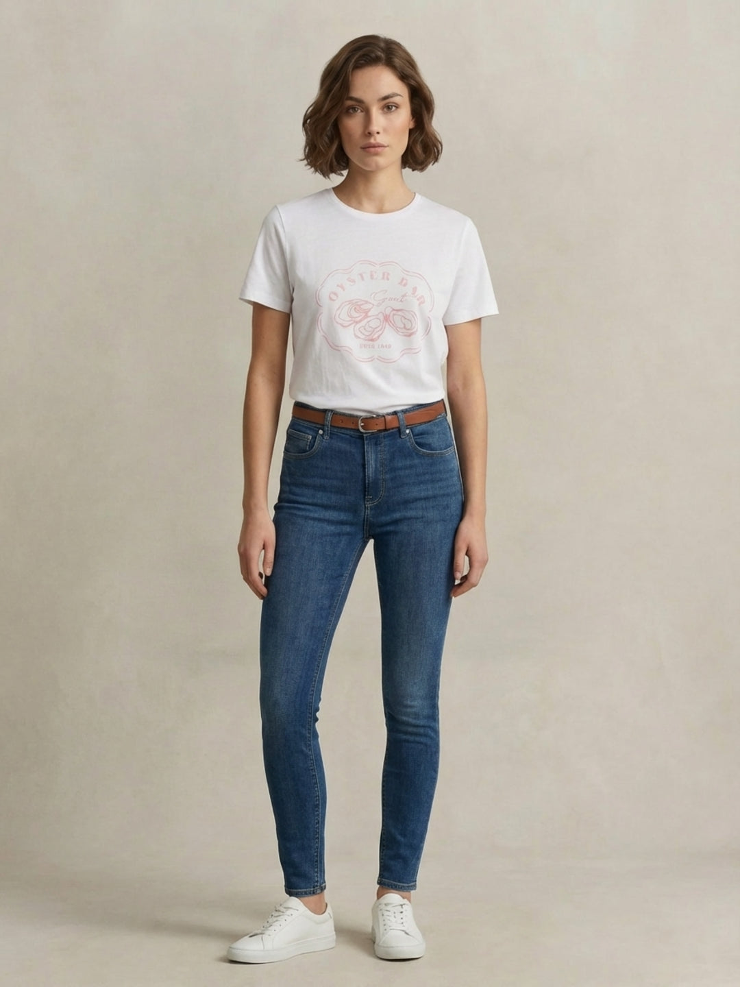 Gant Women White Cotton Graphic T-Shirt