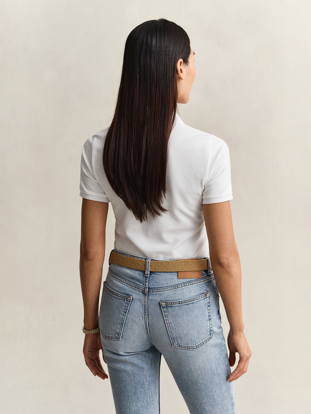 GANT Women White Slim Fit Pique Polo T-Shirt