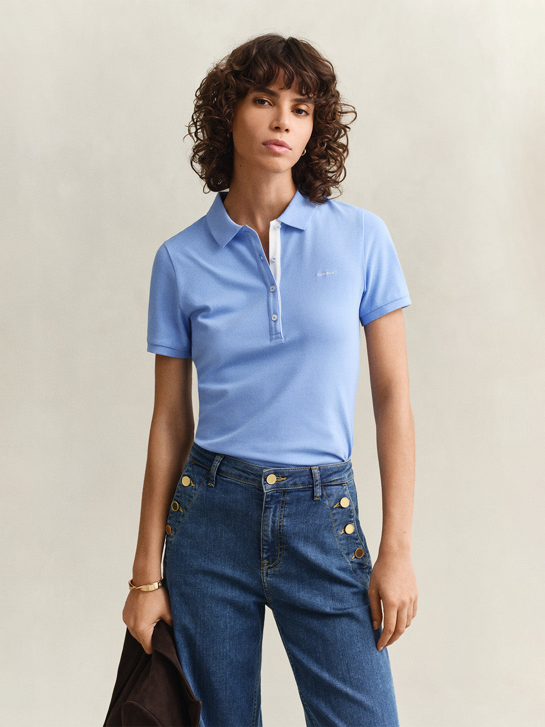 GANT Women Blue Slim Fit Pique Polo T-Shirt