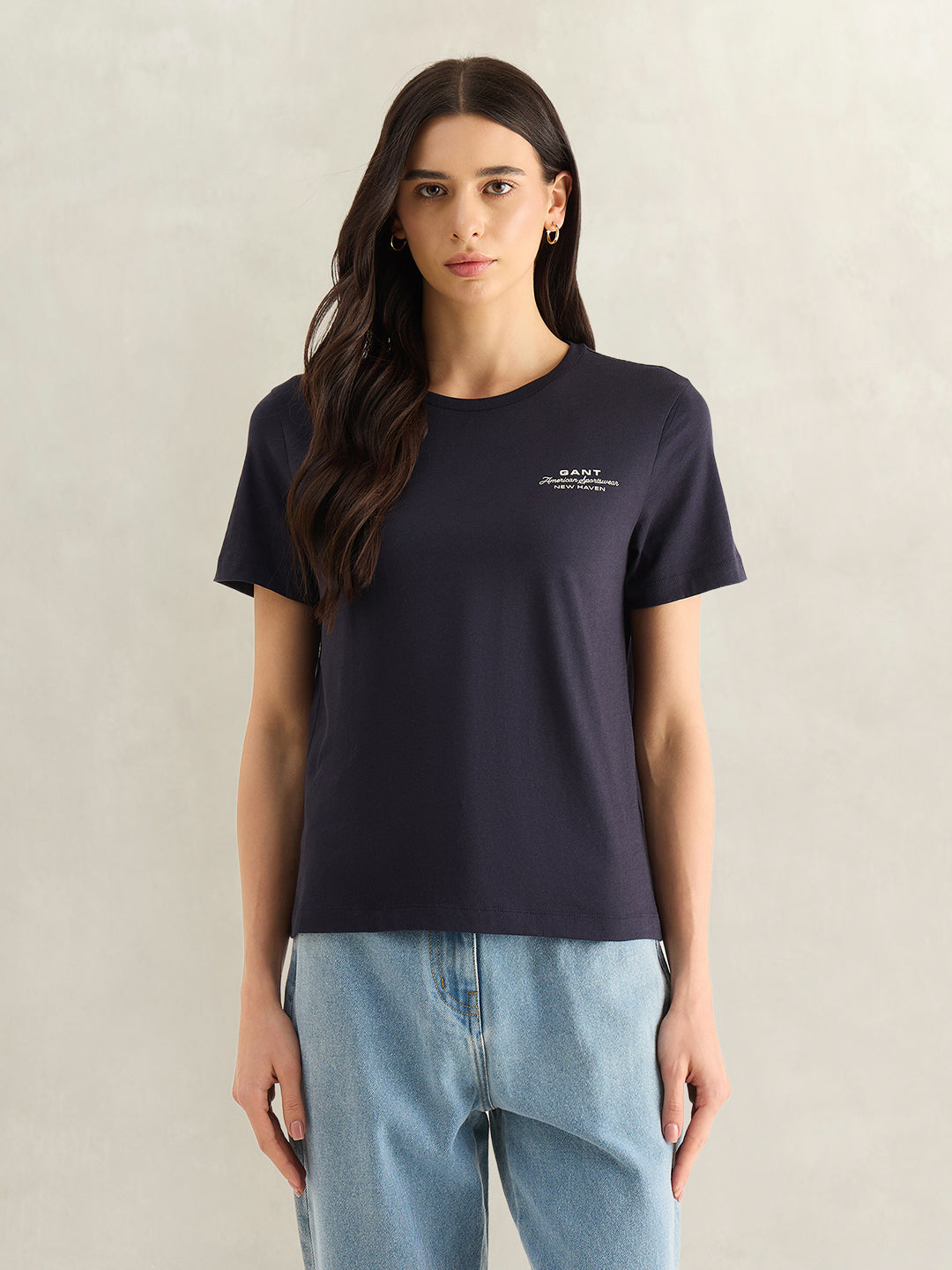 Gant Women Navy Blue Round Neck T-Shirt