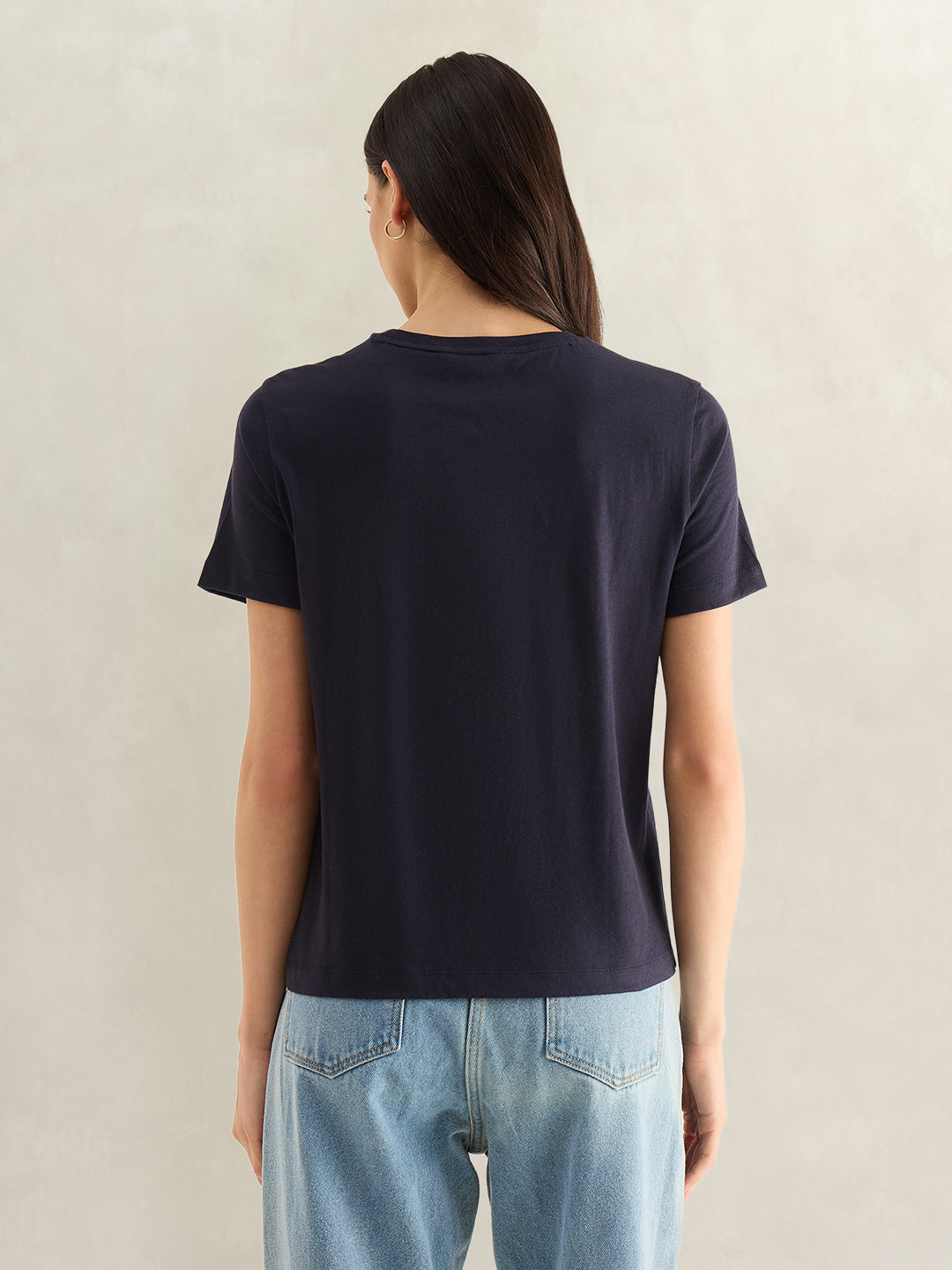Gant Women Navy Blue Round Neck T-Shirt