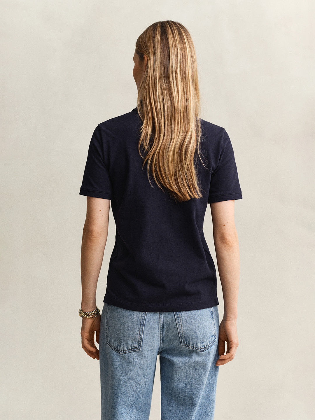 Gant Women Navy Blue Regular Fit Pique Polo T-Shirt
