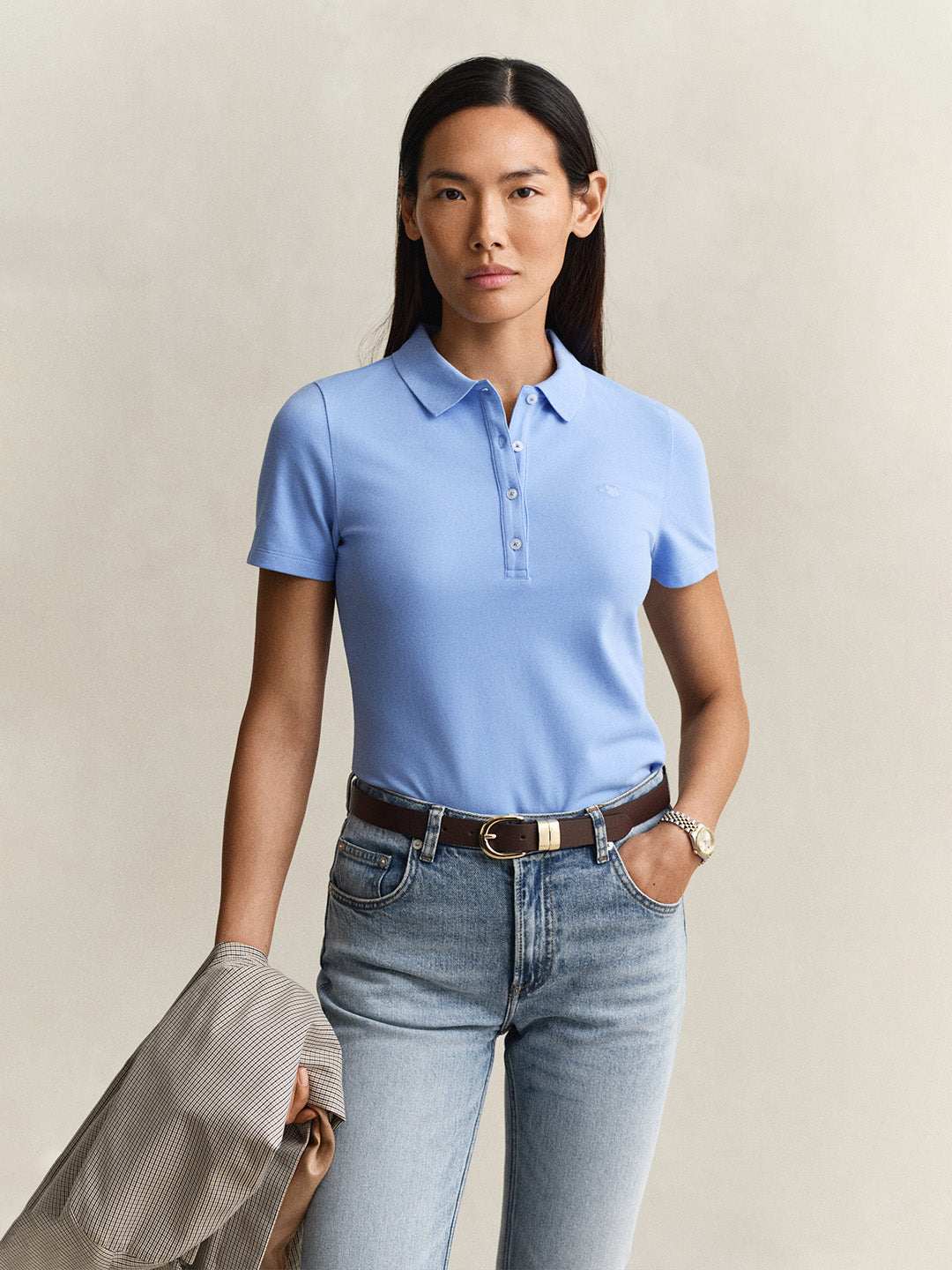 GANT Women Blue Slim Fit Pique Polo T-Shirt