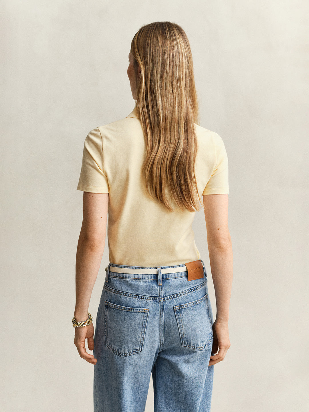 GANT Women Yellow Slim Fit Pique Polo T-Shirt
