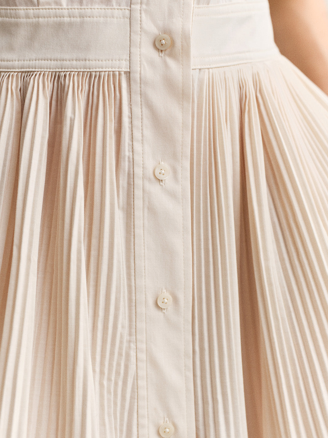 GANT Women Off White Pleated Midi Shirt Dress