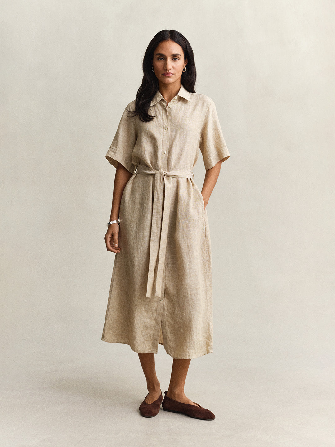 Shop GANT Women Beige Midi Linen Dress Online  Iconic India