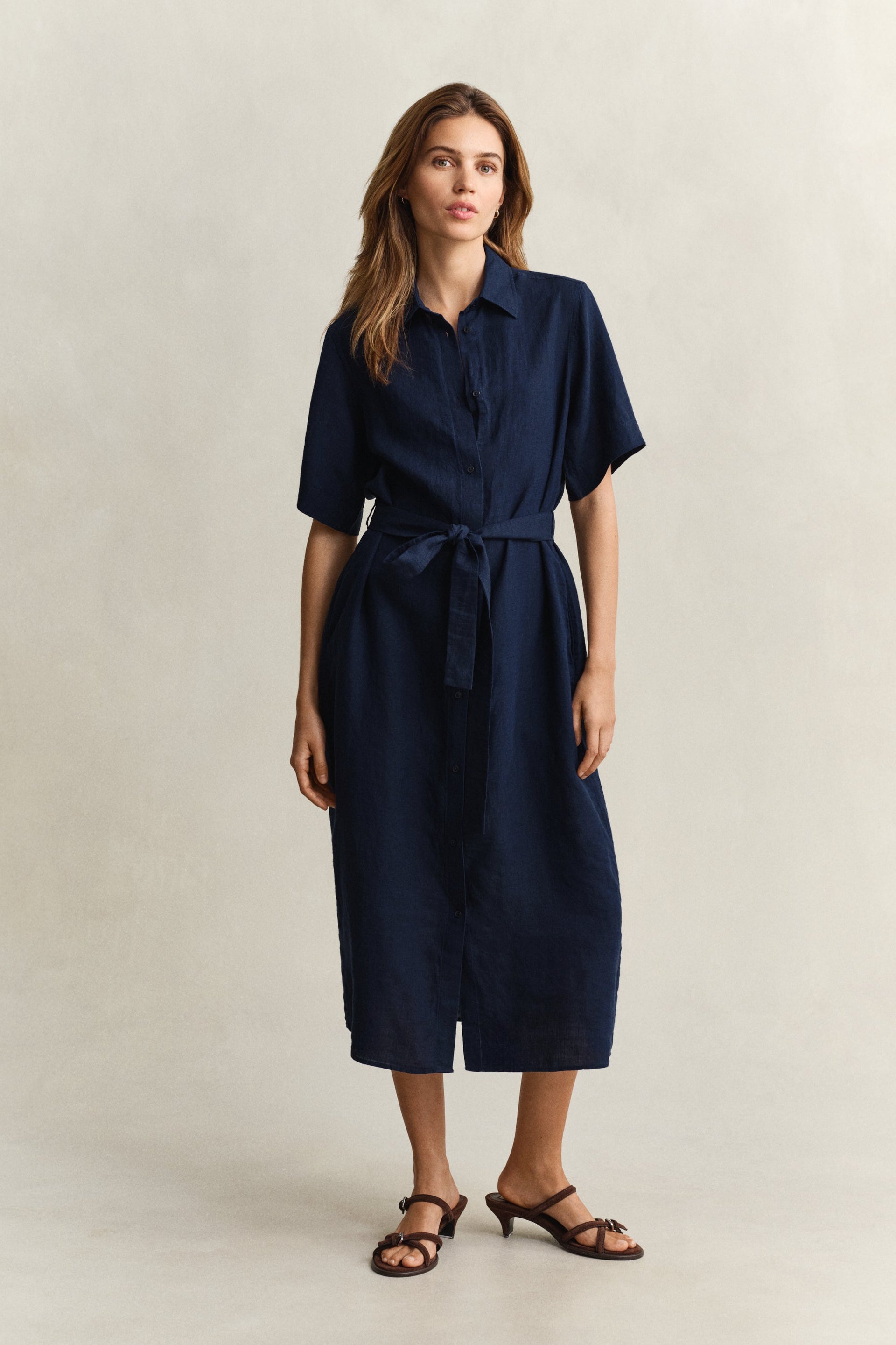 GANT Women Navy Blue Midi Linen Dress