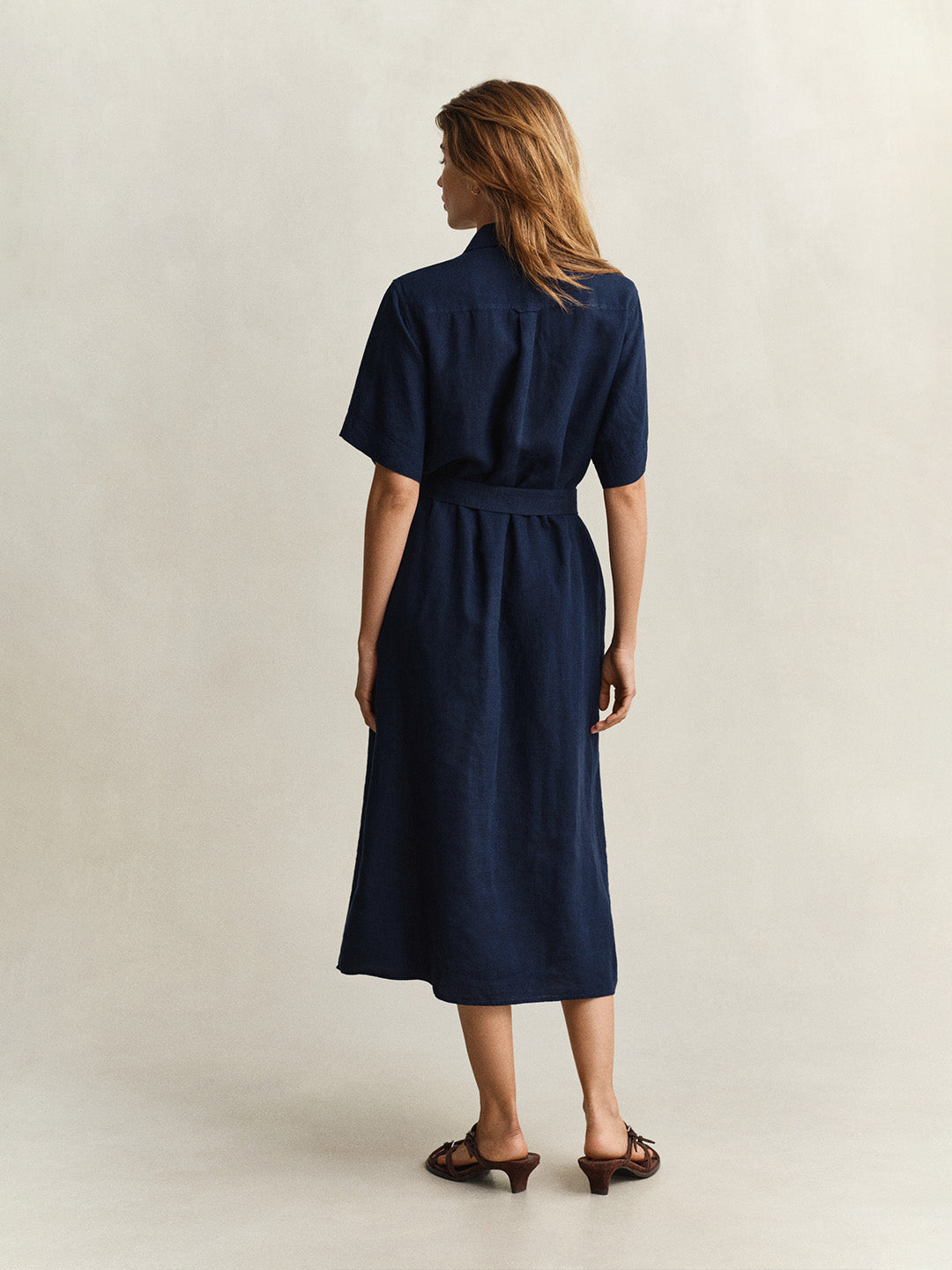GANT Women Navy Blue Midi Linen Dress