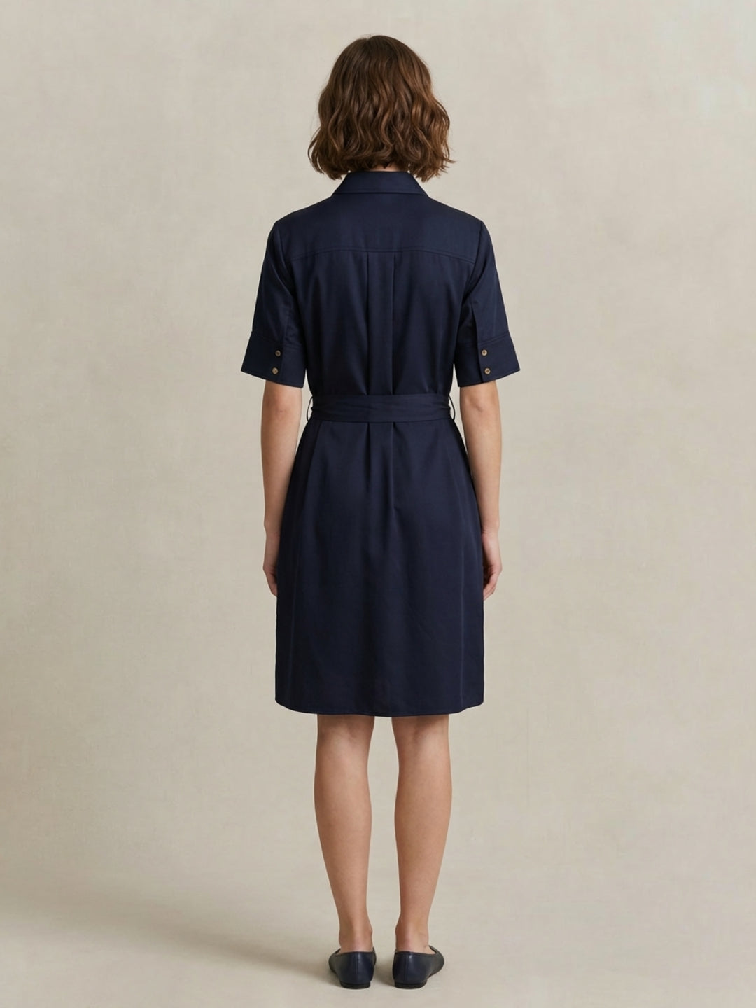 Gant Women Navy Blue Fluid Belted Shirts Dress