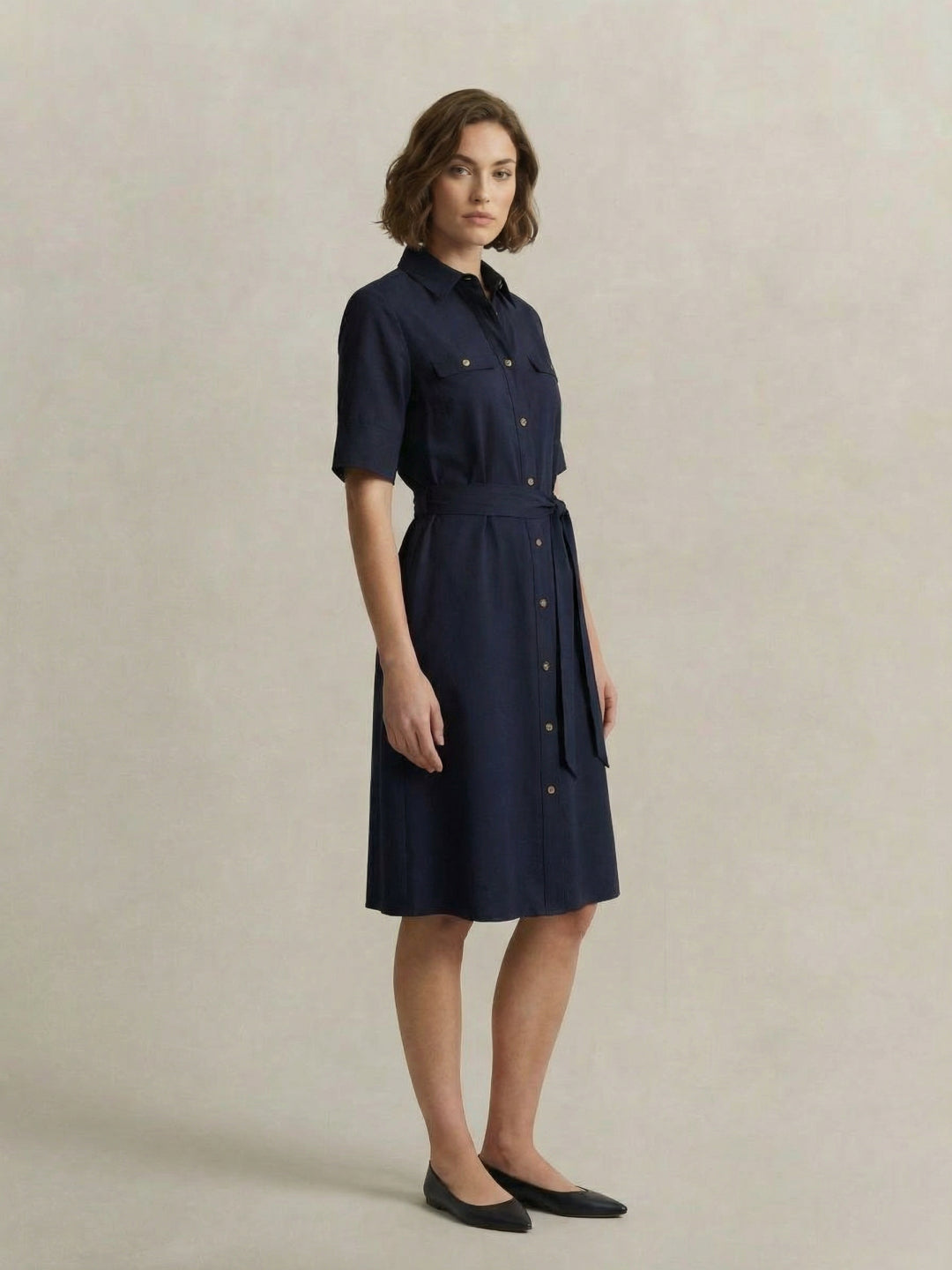 Gant Women Navy Blue Fluid Belted Shirts Dress