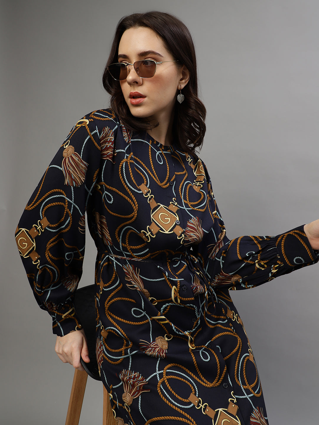 Gant Women Printed Round Neck Full Sleeves Dress