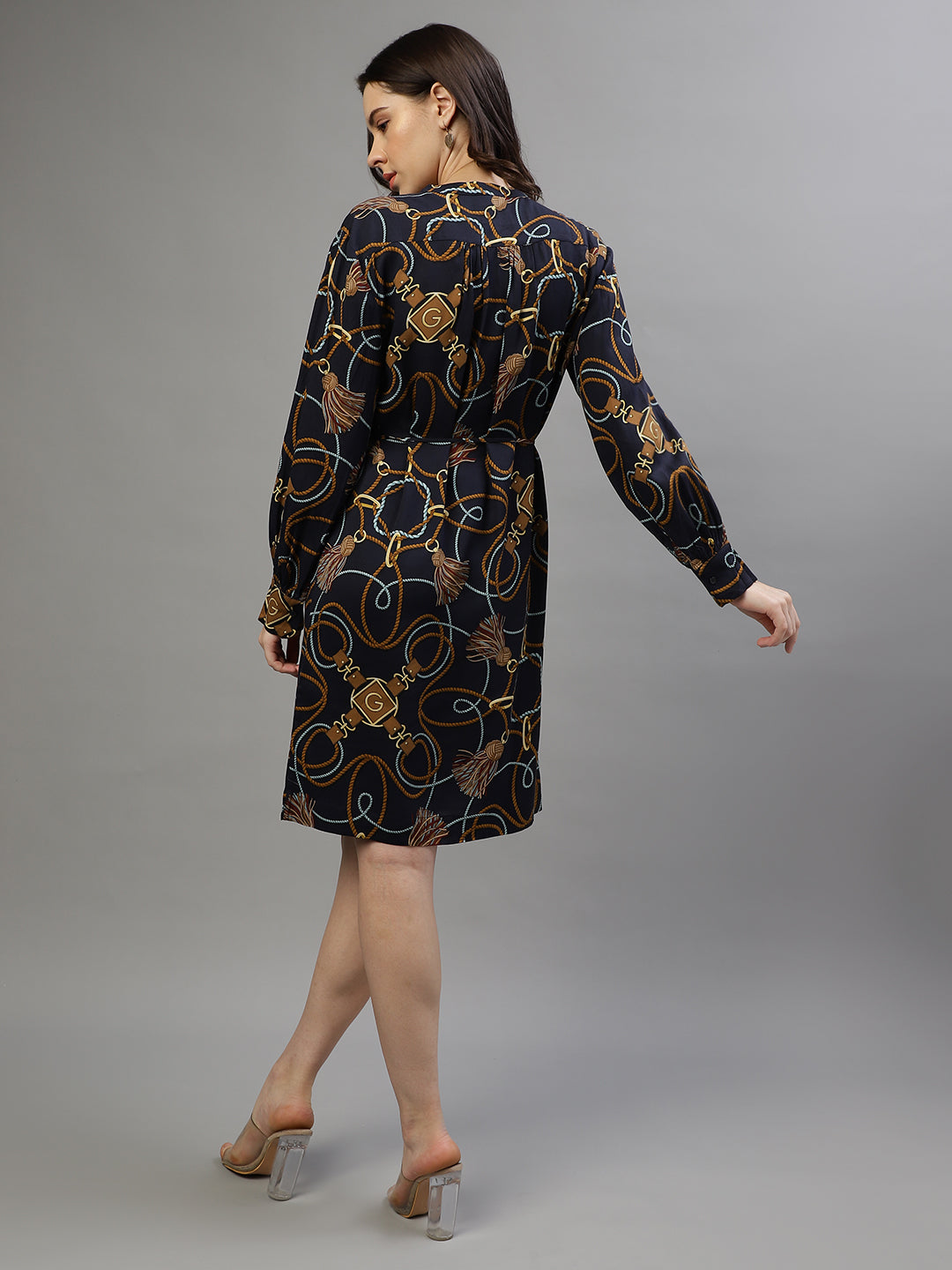 Gant Women Printed Round Neck Full Sleeves Dress