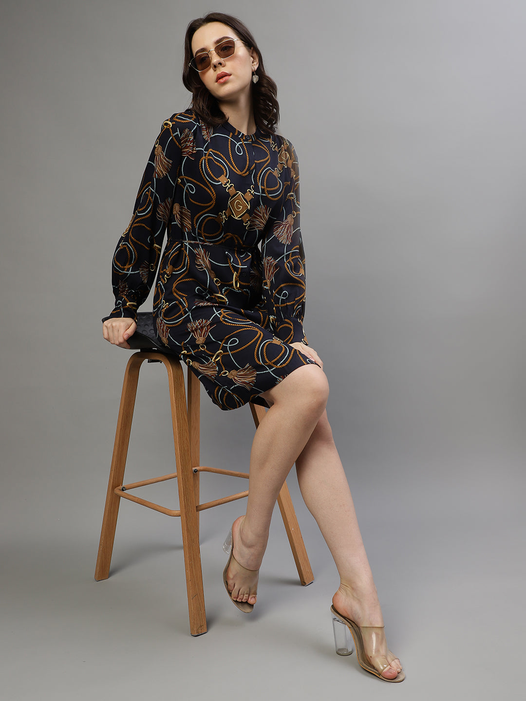 Gant Women Printed Round Neck Full Sleeves Dress