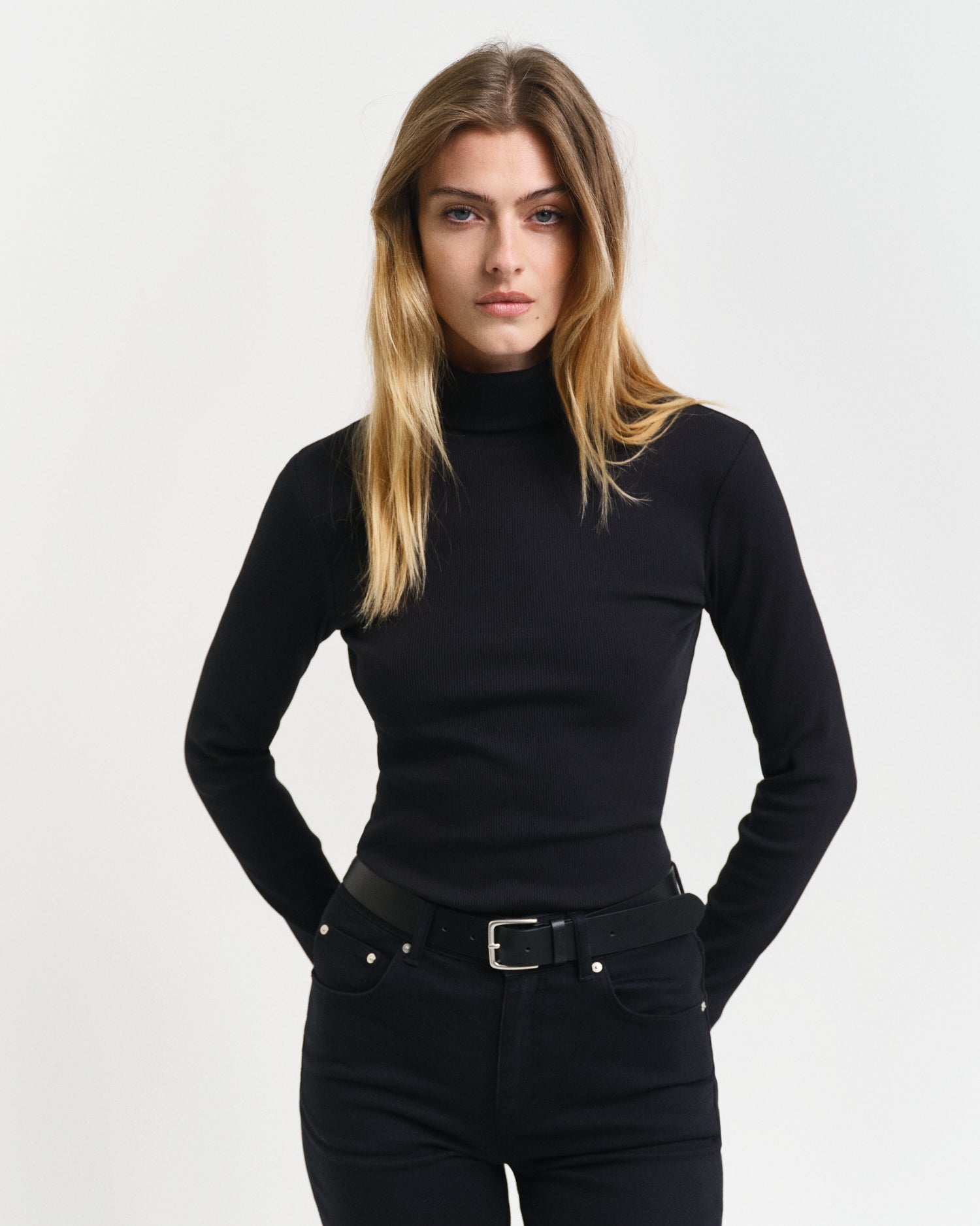 Shop Gant Women Black Solid Turtle Neck Full Sleeves Top Online