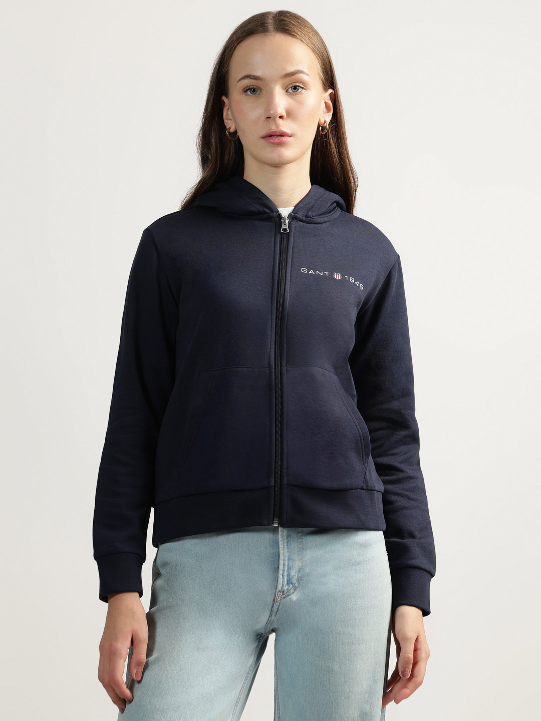 Gant Women Embroidered Hooded Full Sleeves Sweatshirt
