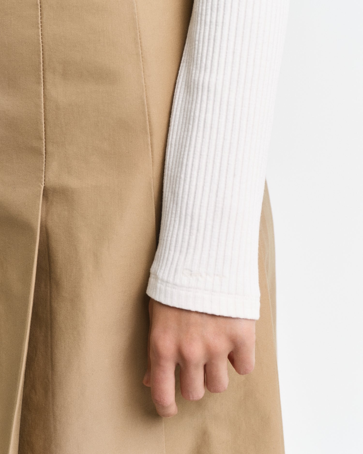 Gant Women Cream Solid Polo Neck Full Sleeves T-Shirt