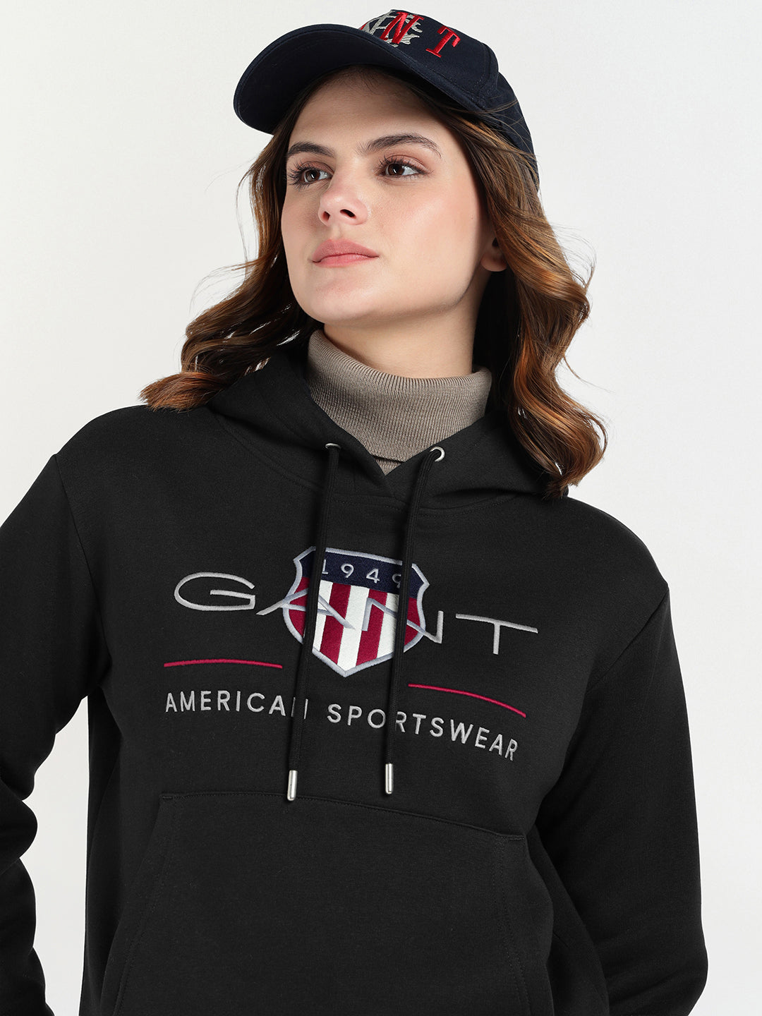 Gant Women Black Graphic Hooded Sweatshirt