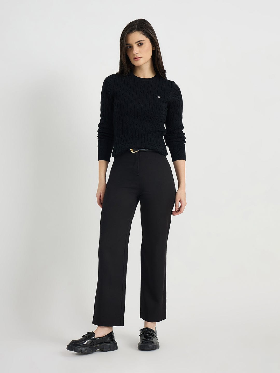 GANT Women Black Textured Round Neck Slim Fit Sweater