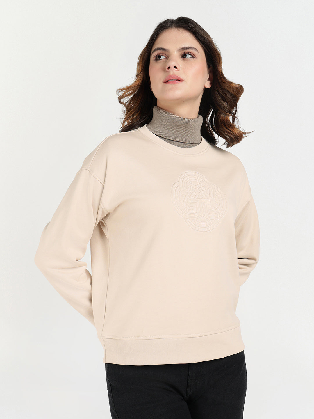 Gant Women Off White Solid Crew Neck Sweatshirt