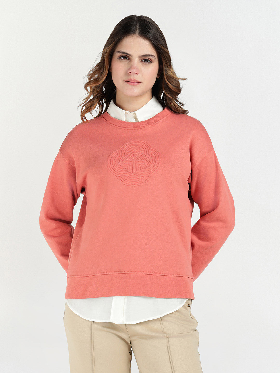 Gant Women Red Solid Crew Neck Sweatshirt