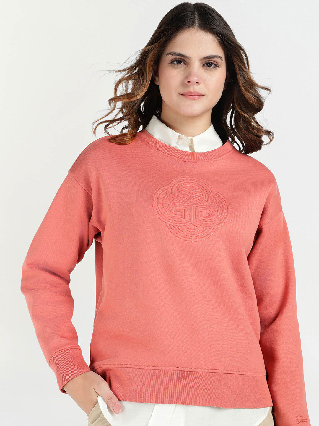 Gant Women Red Solid Crew Neck Sweatshirt