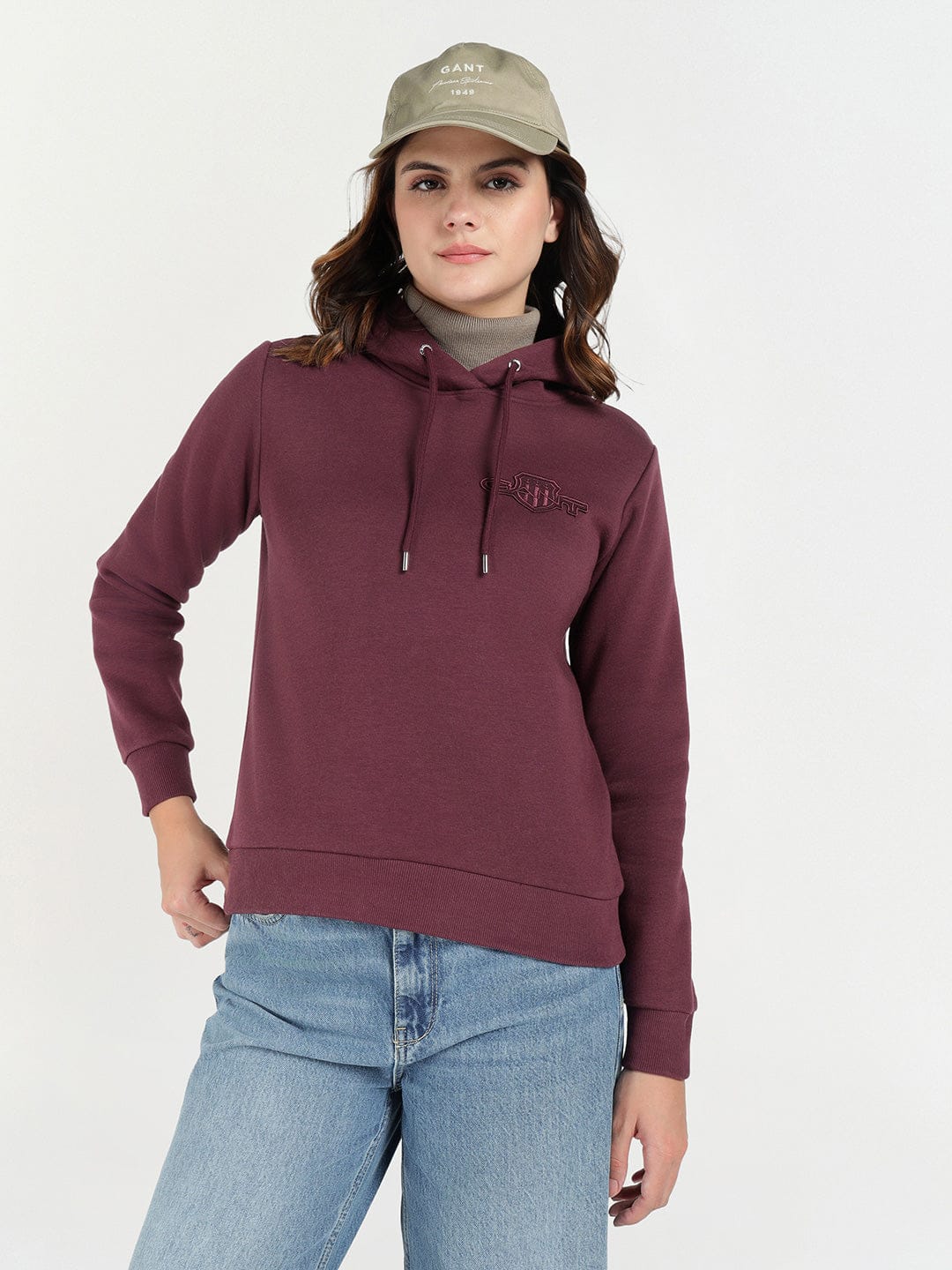 Gant Women Red Solid Hooded Sweatshirt