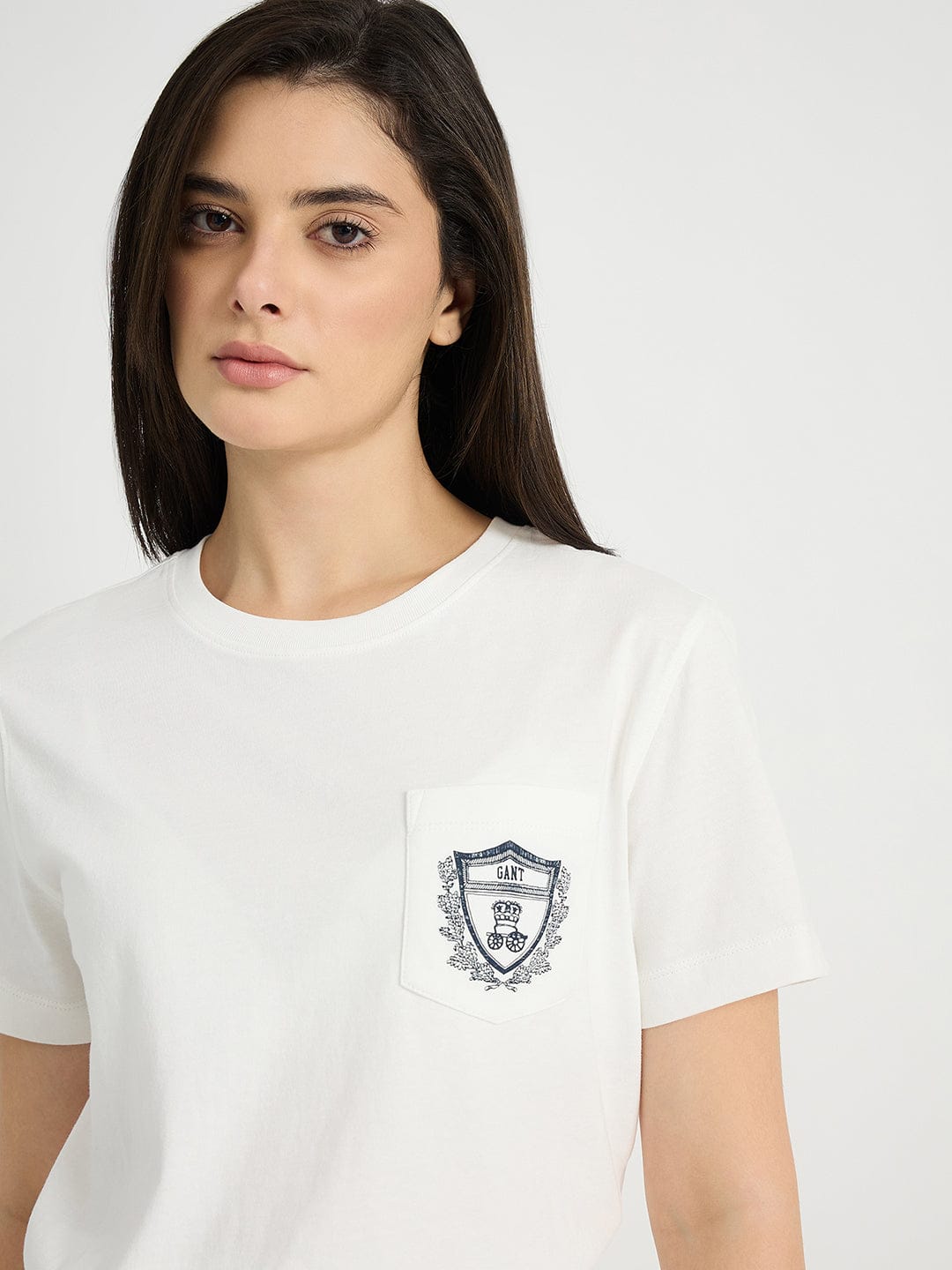 GANT Women White Round Neck Regular Fit T Shirt