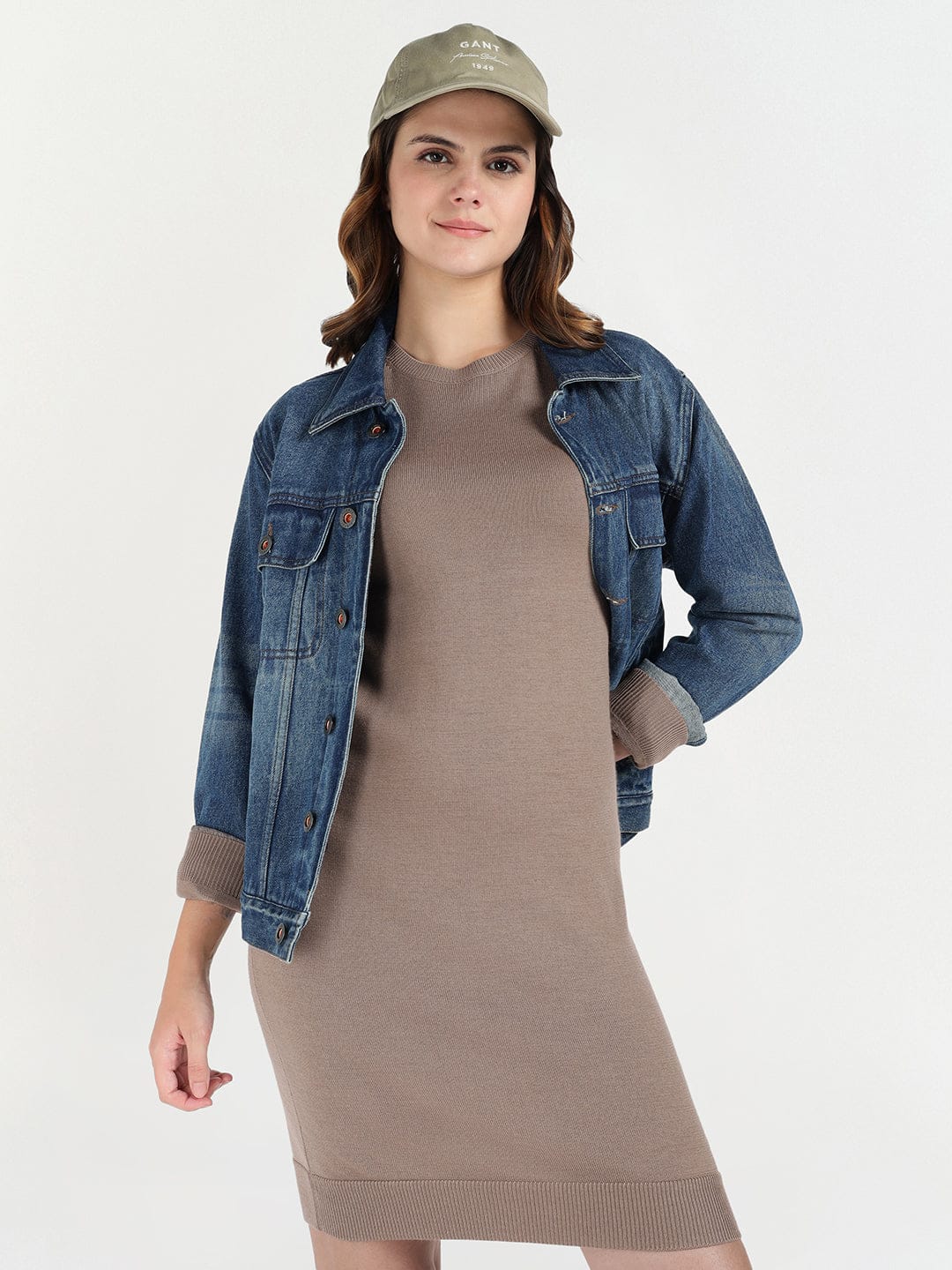 Gant Women Beige Melange Crew Neck Dress